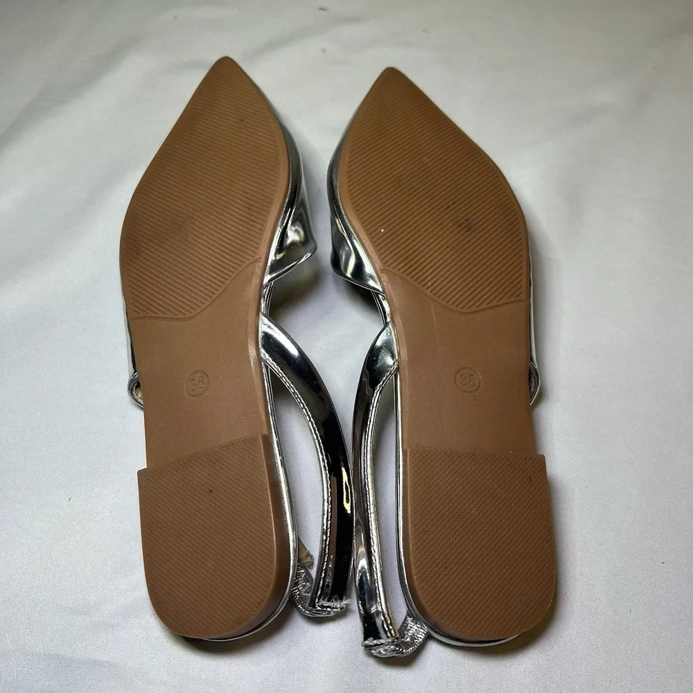 Women's 36‎ Posey Silver Pointy Toe Slingback Pump US 5.5 Kitten Heel Shiny